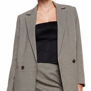 Mango Check Blazer in Brown - XXS